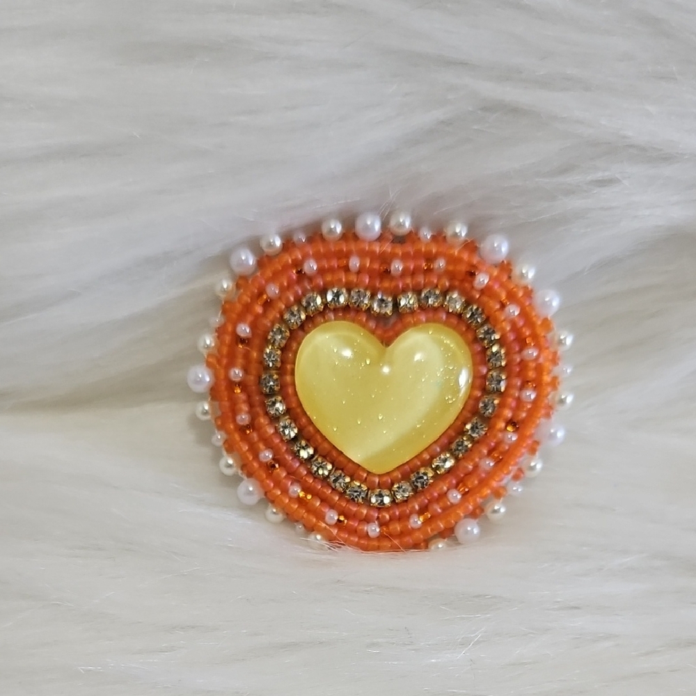 Orange and Yellow Beaded Heart Phone Grip
